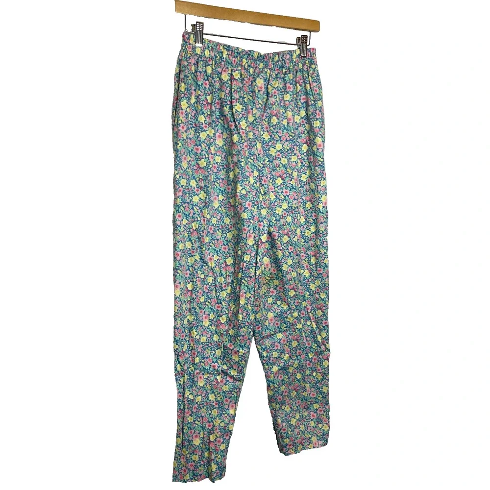 Women's Large Vtg Talbots Floral Pattern Pull On Multicolor Pants